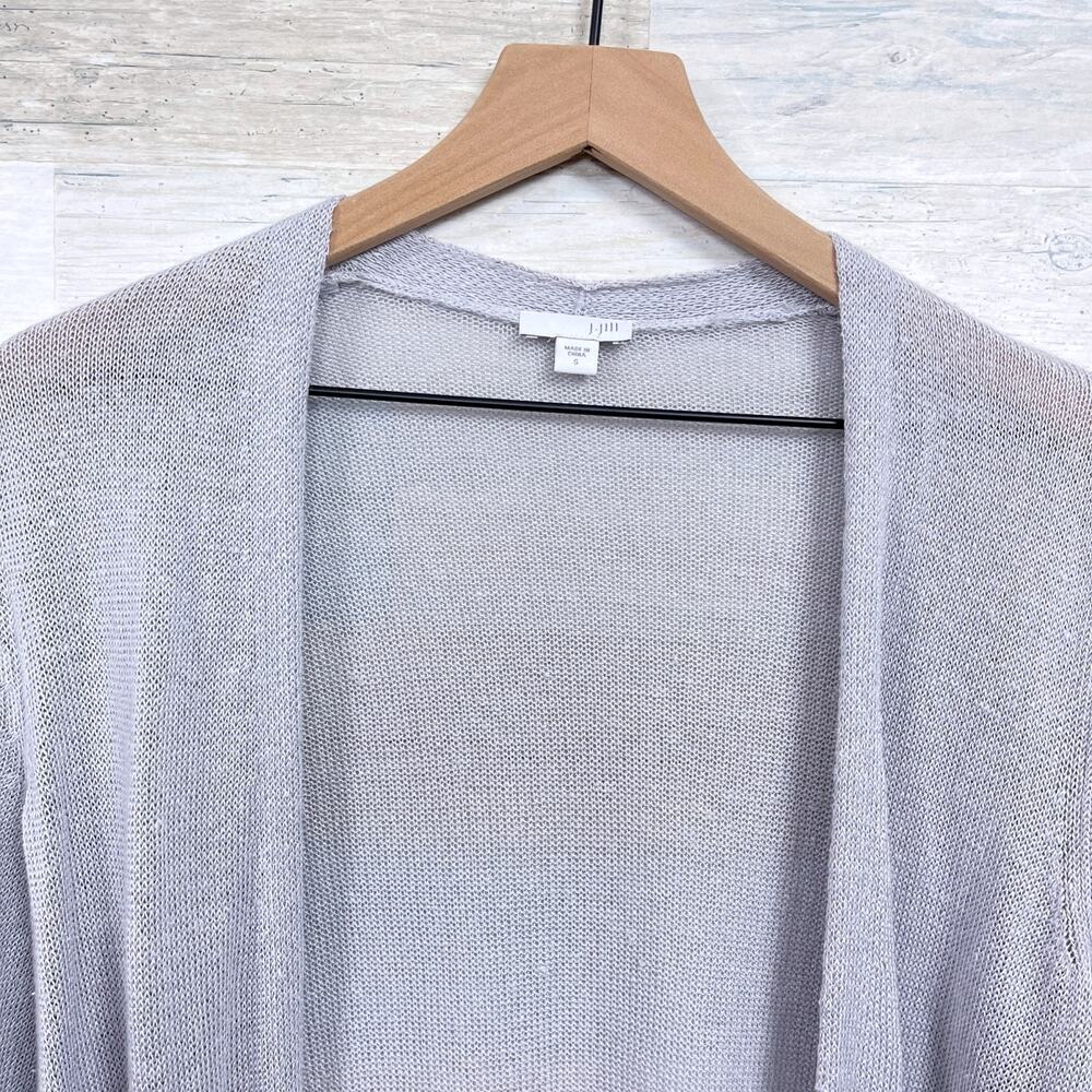 J Jill Linen Open Front Longline Cardigan Gray Pockets Lightweight Womens Small - Picture 2 of 7